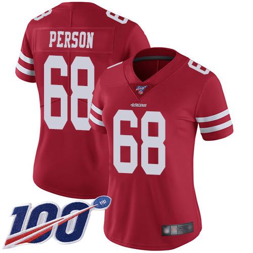 San Francisco 49ers Limited Red Women Mike Person Home NFL Jersey #68 100th Season Vapor Untouchable